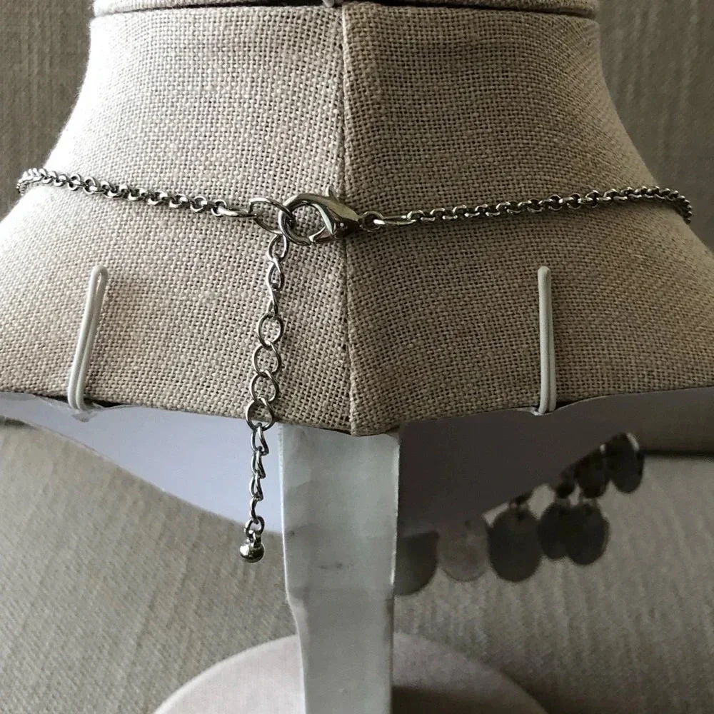 Silver‎ Tone Blue Oval Cabochon Tiered Layer Necklace 16”-18” Fashion Jewelry